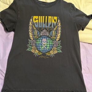 Unbranded Black Short Sleeve Graphic Tee with Yellow & Blue Skull Globe